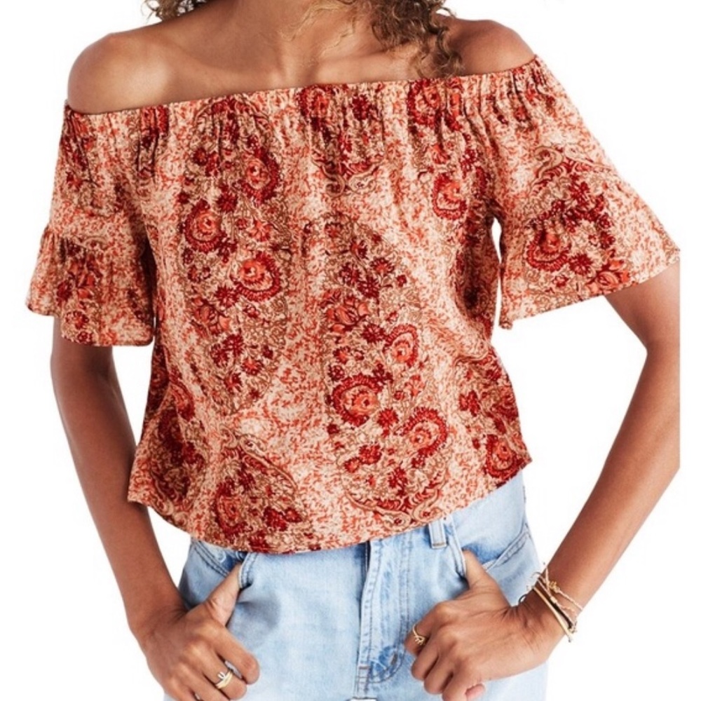 Madewell Off the shoulder Silk Paisley Blouse